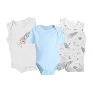 Imagem de Kit Body Bebê Manga Curta Regata Macacão Curto 3 Pçs Algodão - Koala B