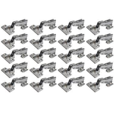 Imagem de Kit 20 Dobradiça 35Mm Curva Pistão Amortecedor Calço Slideon