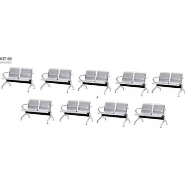 Imagem de Kit com 9 Cadeiras Longarina Aeroporto Cromada 2 Lugares - TM