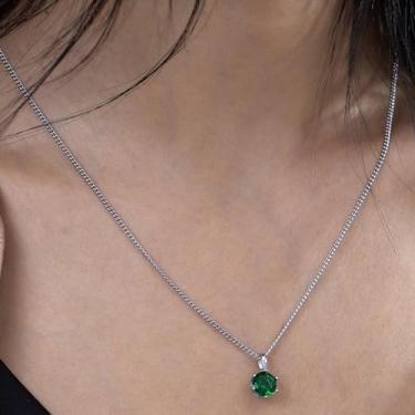 Imagem de Colar solitário com pingente de diamante para mulheres, diamante de corte redondo em cravação de pinos, elegante colar de corrente de prata, presente ideal para ela, F, Aço inoxidável, Sem Pedra