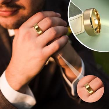 Imagem de Anéis de aço inoxidável banhados a ouro 14k para homens e mulheres 8 mm anéis de casamento simples masculino tamanho 6-14, Aço inoxidável, Sem pedra preciosa