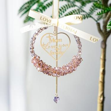 Imagem de Presente de enfeite de guirlanda de cristal personalizado, decoração de jardim, cristais pendurados com placa em forma de coração (mãe)