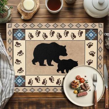Imagem de Conjunto de 2 jogos americanos de urso boêmio, retrô, boêmio, lavável, decoração de mesa para cozinha, mesa de jantar, festa, decoração de casa, 33 x 48 cm
