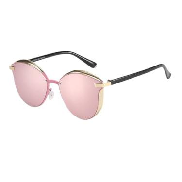 Imagem de Armação de óculos redonda rosa – Óculos elegantes de liga de magnésio de alumínio com lentes TAC para mulheres