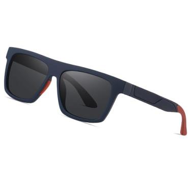 Imagem de Óculos de sol masculinos grandes, polarizados, grandes, modernos, quadrados, óculos de sol de designer para esportes, sol, pesca, golfe SY6109, Armação azul | Lente preta, Large