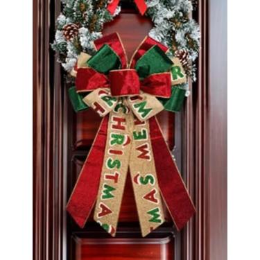 Imagem de Grandes laços de guirlanda de Natal, fita de veludo com palavras de Natal, laços de topo de árvore grandes para casa, jardim, interior, exterior, decoração de festa, grinalda, suprimentos de enfeite