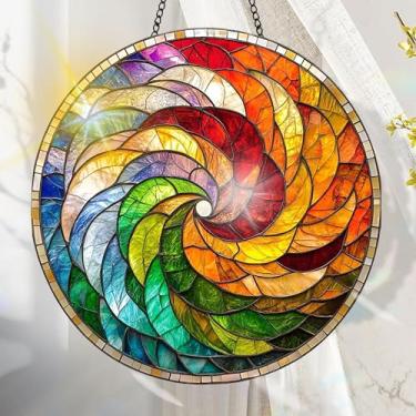 Imagem de Suncatcher acrílico colorido, decoração de janela suspensa colorida com design de vitral impresso, apanhador de sol, arte de parede de arco-íris, ideia de presente e ornamento de jardim, uso interno e
