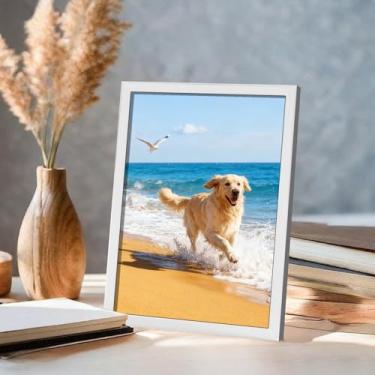 Imagem de Porta-retrato 10 x 15 cm, estilo moderno, para parede e mesa, suporte decorativo para fotos, acabamento minimalista brilhante, ideal para casa (branco)