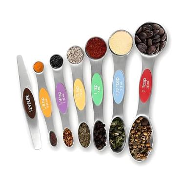 Imagem de Conjunto de 7 colheres de medição de cabeça dupla, colheres empilháveis de aço inoxidável, utensílios de cozinha para assar e cozinhar, cabe na maioria dos potes de especiarias de cozinha com