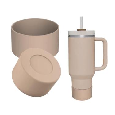 Imagem de 1 bota de silicone para Stanley Quencher Tumbler H2.0 30/1,134 g, IceFlow 20/850.5 g & Hydro Flask 340.2-680.4 g - capa protetora inferior (amêndoa)