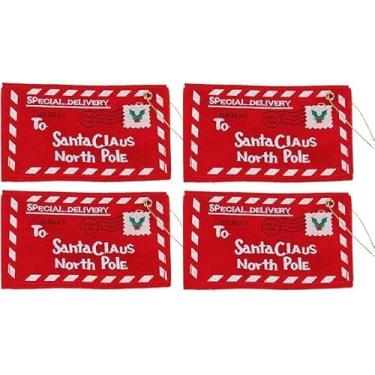 Imagem de Conjunto c/ 4 Envelopes de Tecido para Pendurar Carta Papai Noel, Enfeites de Árvore de Natal Em Tecido, Decoração Natalina (vermelho)