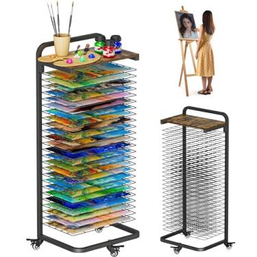 Imagem de mocomax Estante de secagem de arte com placa superior, suporte de secagem de pintura móvel com 25 prateleiras removíveis, rack de armazenamento de tela de arte funcional com rodas bloqueáveis para