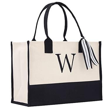 Imagem de Bolsa sacola monograma com 100% lona de algodão e um monograma chique personalizado, W