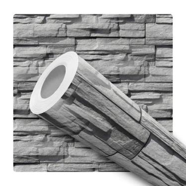 Imagem de Papel De Parede Vinílico Pedra Canjiquinha Cinza Efeito Visual 3D 2.5m