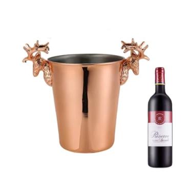 Imagem de Balde de gelo de aço inoxidável bicamada preservação de calor isolamento frio bonito KTV champanhe vinho tinto cerveja gelo bloco de gelo balde comercial com pinça de gelo grátis (laranja, 0,66 bal)