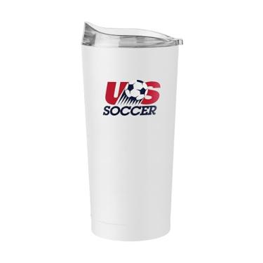Imagem de Logo Brands Copo masculino EUA National Soccer Vintage 1993 logotipo de aço inoxidável 597 g – copo de viagem isolado de parede dupla revestido com pó com tampa deslizante – mantém as bebidas quentes