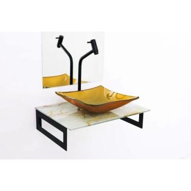 Imagem de Gabinete de vidro 50cm para banheiro chipre mármore branco dourado - E