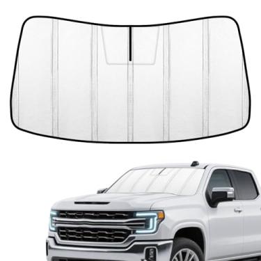 Imagem de TENKOSUIYO Protetor solar para para-brisas ajuste personalizado para Chevrolet Silverado/GMC Sierra 1500 (2019-2025), Silverado/Sierra 2500 HD, 3500 HD (2020-2025), capa de para-brisa GMC com bloco de
