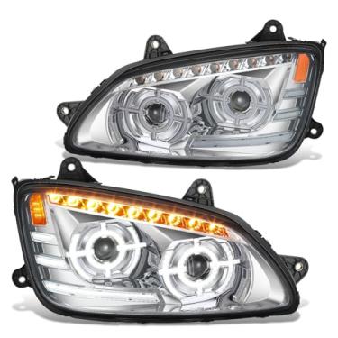 Imagem de DNA MOTORING Faróis cromados para projetor de seta âmbar com LED duplo DRL compatível com Kenworth T660 2008-2017, P541059100R, P541059100, HL-HAY-068-CH