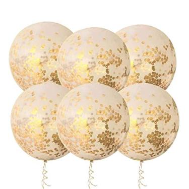 Imagem de Balões gigantes de confetes gigantes de 91 cm, balões transparentes com confetes dourados (hélio de qualidade premium), pacote com 6, balões de glitter de látex para aniversário, casamento, sessão de fotos, festivais, decorações de eventos..