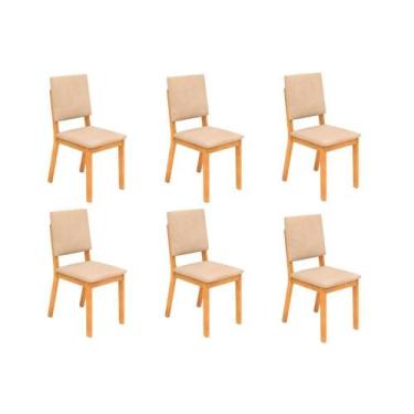 Imagem de Kit 6 Cadeiras Sala Jantar Talia 6 Un Cedro/Suede Creme - DJ Móveis