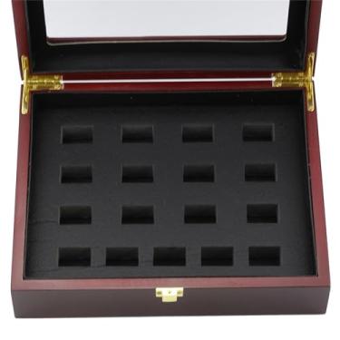 Imagem de HUANGGG Caixa de exibição de anéis de madeira com vários compartimentos estojo de armazenamento para anéis de campeonato de beisebol e softball, suporte de joias