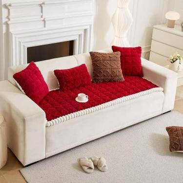 Imagem de Capa de sofá acolchoada de pelúcia antiderrapante, geométrico, protetor de móveis macio para cães, gatos, fronha vermelha 45 x 45 cm (vermelho 70 x 150 cm/27,6 x 59,1)
