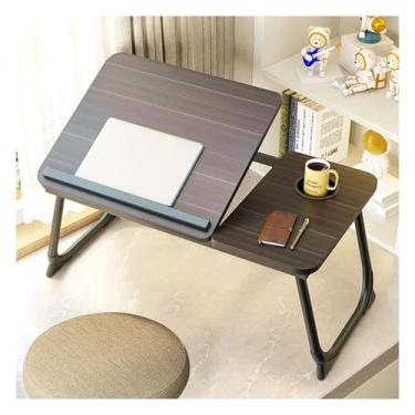 Imagem de Mesa para laptop, mesa baixa para cama, mesa de colo para laptop, mesa dobrável para laptop, mesa de laptop para cama, pode ser usada para jantar, estudar, ler e trabalhar. (nogueira amarela) (ouro