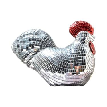 Imagem de Fxzqgnh Estatueta de Galinha com Bola de Espelhos, Decoração de Mesa para Casa, Item de Colecionador, Estátua de Galinha Discoteca para Mesa de Centro em Fest, Lasca, Tamanho real