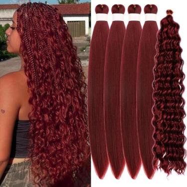 Imagem de Braiding Hair Leticia Burgundy, pré-esticada, 26 polegadas, 5 pacotes