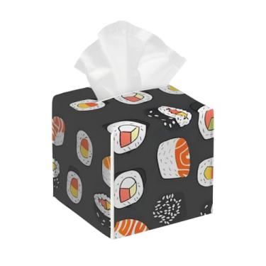 Imagem de Suporte quadrado de couro para caixa de lenços de papel, impermeável, para alimentos, sushi, fofo, organizador de papel facial com cinto inferior, estojo de lenços para mesa, banheiro, escritório