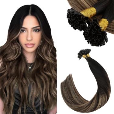 Imagem de Ugeat Extensões de Cabelo Humano Utip de 55 cm Preto a Marrom Escuro Mix Caramelo Loiro Balayage Keratin Extensões de Cabelo Loiro Ponta U Extensões de Cabelo Cabelo Humano Marrom Balayage Pré-ligado