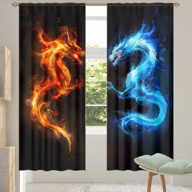 Imagem de 2 conjuntos de painéis de dragão animal cortinas transparentes e arejadas com filtro leve painéis de cortina leve cortina de porta para janela para sala de estar, quarto, jantar, 192 cm de comprimento