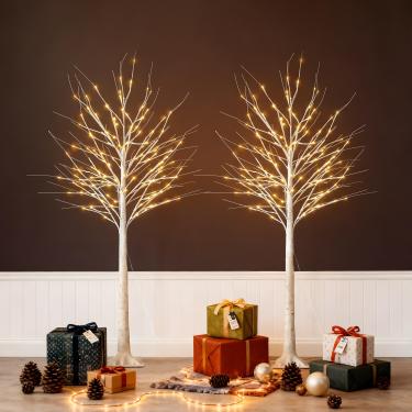 Imagem de Árvore de bétula artificial de 1,5 m com luzes LED, árvore iluminada para casa, quarto, festa, decoração de Natal, 2 peças