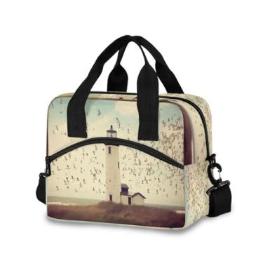 Imagem de Blueangle Lancheira isolada com estampa de farol, alça de ombro removível e alça - lancheira reutilizável para homens e mulheres (505)