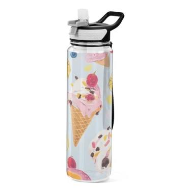 Imagem de Blueangle Garrafa de água esportiva de sorvete de frutas de 946 ml com tampa de canudo - Garrafas de água reutilizáveis Tritan sem BPA para academia, caminhadas e atividades ao ar livre (300)