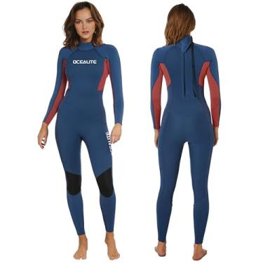 Imagem de Ocealite Roupa de mergulho feminina 3 mm de corpo inteiro com zíper nas costas, fato de neoprene para surfe com costura flatlock, bolso interno para chave para mergulho com snorkel, paddleboarding