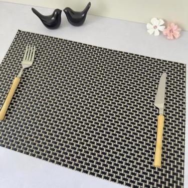 Imagem de Kit 6 Pçs Jogo Americano Retangular de Mesa Posta Jantar Descanso Prato Cozinha (Preto com Dourado Trançado Mod E)