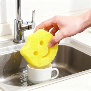 Imagem de Esponjas de rosto sorridente (pacote com 2), almofadas de limpeza de várias superfícies para pratos, cozinha, banheiro, esponjas de limpeza que não arranham