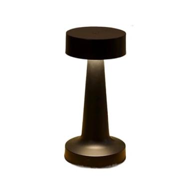 Imagem de Iluminária de Mesa de Metal Dourado LED Touch Recarregável Sem Fio – Abajur Decorativo USB para Quarto Sala Escritório(Preto)