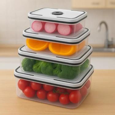 Imagem de Conjunto 8 Potes Herméticos Quadrado de Plástico Com Tampa Transparente Organizador Alimentos Geladeira e Armário