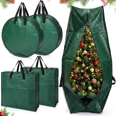 Imagem de Simgoing Pacote com 5 sacos de armazenamento de árvore de Natal grande guirlanda de Natal bolsa de transporte com alça zíper armazenamento resistente para recipiente verde de Natal artificial