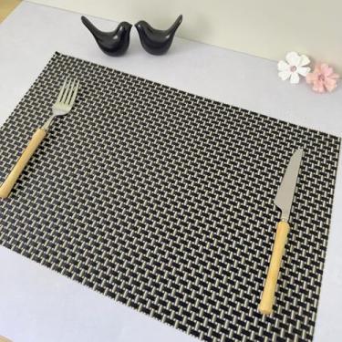 Imagem de Kit 4 Pçs Jogo Americano Retangular de Mesa Posta Jantar Descanso Prato Cozinha (Preto com Dourado Trançado Mod E)