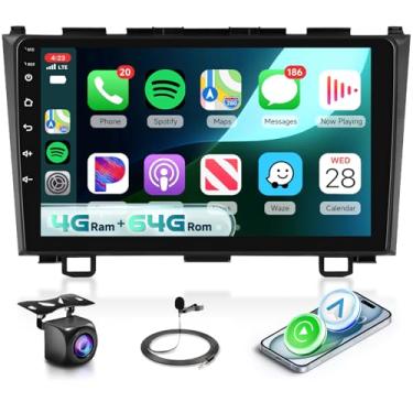 Imagem de Estéreo automotivo de 4 GB + 64 GB para Honda CRV 2007 2008 2009 2010 2011 tela sensível ao toque de 9 polegadas 720 x 1280P Android rádio automotivo sem fio CarPlay Android Auto FM BT WiFi