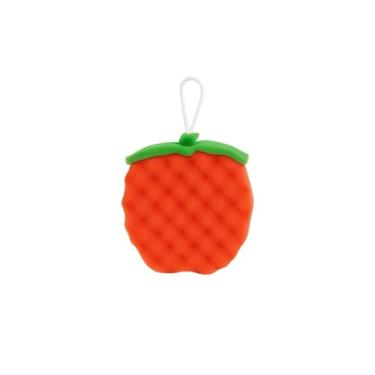 Imagem de Esponja Corporal em Formato de Fruta, Vermelha com Verde, Material PU, 14x4x13cm, Esfoliação e Limpeza da Pele, 23g