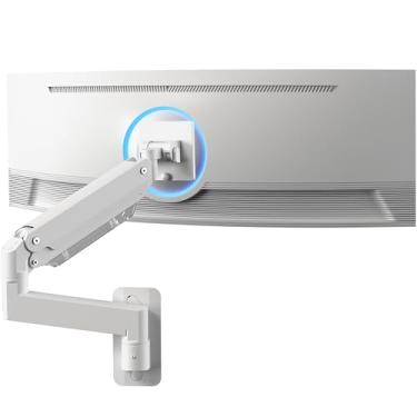 Imagem de VIVO Braço de monitor resistente de alumínio premium para telas Ultrawide de até 124 cm e 20 kg, suporte de parede única, altura pneumática, VESA máximo 100 x 100, branco, MOUNT-V101G1W