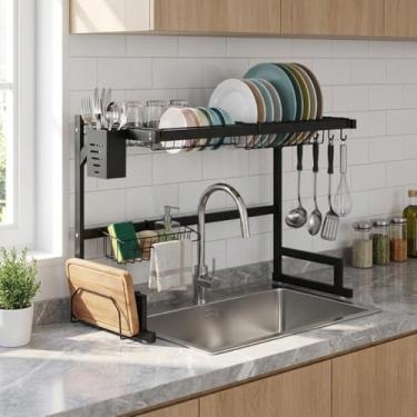 Imagem de Escorredor de Louça Suspenso Rack Bancada Reforçado Cozinha Organizador Preto