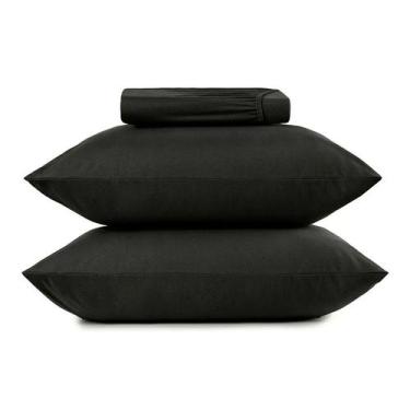Imagem de Jogo Cama Queen 3 Pcs Malha Fio Penteado Liso Altenburg, Preto Primiti