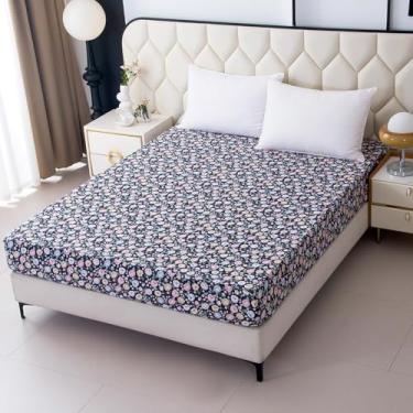 Imagem de NATURETY Lençóis de cama com elástico alto, tecido estampado de carros (flor preta, solteiro)