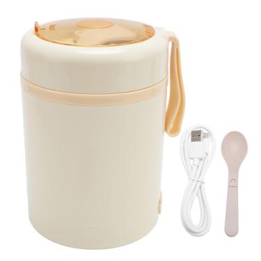 Imagem de Atyhao Lancheira Elétrica Usb Aquecedor de Alimentos, Aço Inoxidável 304 60 ℃ Temperatura Constante à Prova de Vazamento 600ml Jarra de Comida Isolada Com Colher (Bege)